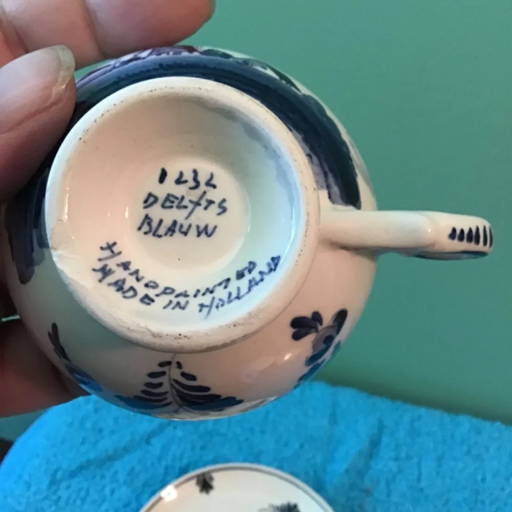 Delft Blue Hand Painted Holland Teacup Saucer Landscape Windmill Scenic‎ Vintage